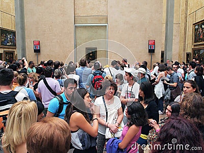 pre Coronavirus Crowd in Mona Lisa Room, Louvre Museum, Paris, France Editorial Stock Photo