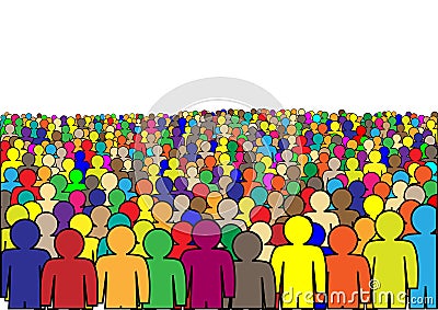 Crowd of multicolor abstract people isolated on a white background horizontal vector illustration Vector Illustration