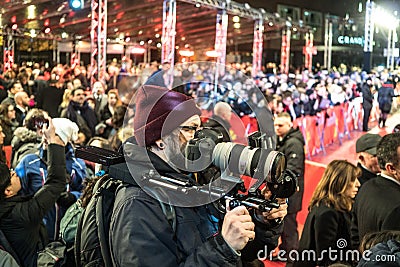 Crowd of paparazzi waiting for celebrities at Berlinale Editorial Stock Photo