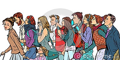 The crowd of pedestrians, men and women Vector Illustration