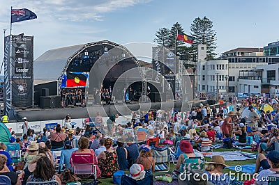 Crowd of people with Australian flags celebrating Australia Day in 2020 Editorial Stock Photo