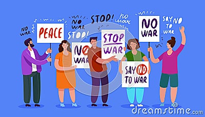 Crowd of people with banners No war. Anti War demonstration flat vector illustration Cartoon Illustration