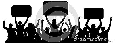 Crowd of people with banners. Support group cheerful people. Sports fans. Vector Illustration