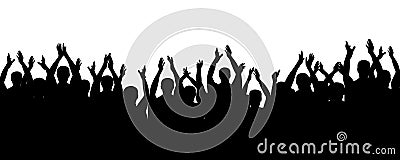 Crowd people cheering, cheer hands up. Applause audience. Spectators theater. Vector Illustration