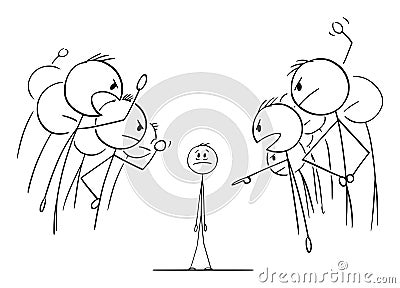 Crowd or People or Colleagues Is Blaming Guilty Person , Vector Cartoon Stick Figure Illustration Vector Illustration