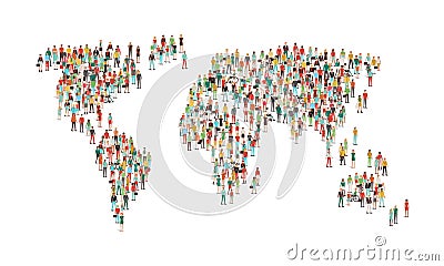 Crowd of people composing a world map Vector Illustration