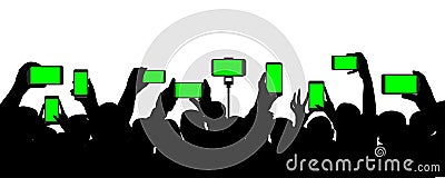 Crowd of people at a concert, records video on a smartphone, event. Vector Illustration