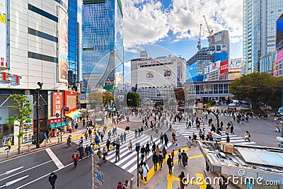 Crowd of people crossing on Shibuya street, one of the busiest c Editorial Stock Photo