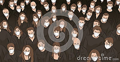 a crowd of people. everyone breathes protected by a mask. fear of covid-19 infection Stock Photo