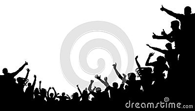 Crowd people, fan cheering. Illustration soccer background, vector silhouette. Mass mob at the stadium Vector Illustration