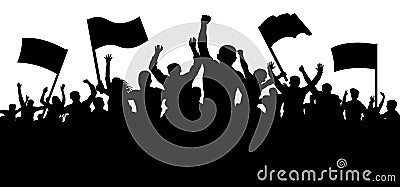 Crowd of people with flags, banners. Sports, mob, fans. Demonstration, manifestation, protest, strike, revolution. Vector Illustration