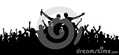 Crowd of people, friends at a party silhouette. Concert, festival, music. Cheer crowd people. Vector Illustration