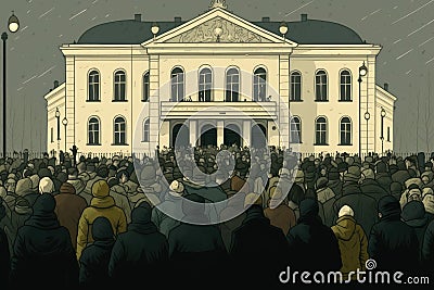 crowd of people in front of government building, demanding reform and change Stock Photo