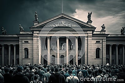 crowd of people in front of government building, demanding reform and change Stock Photo