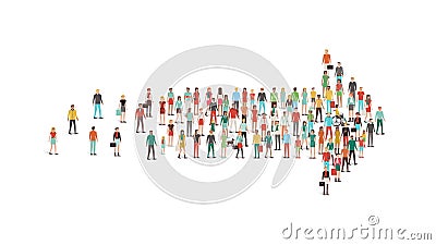 Crowd of people gathered in an arrow shape Vector Illustration