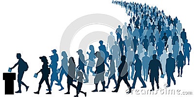 Crowd of people go to the polls to vote. Referendum Silhouette Vector Vector Illustration