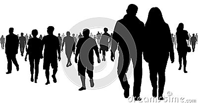 Crowd of people going to a meeting silhouette. Vector Illustration