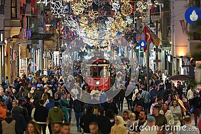 Crowd of People on Istiklal Street in Istanbul, Turkiye Editorial Stock Photo