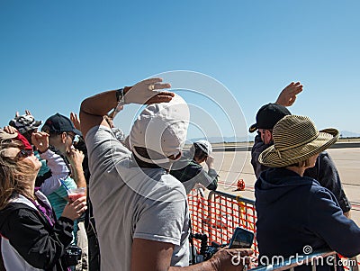 Crowd of People Looking Up Editorial Stock Photo