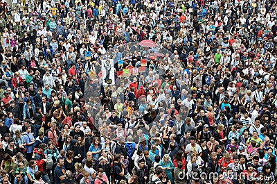 Crowd of people at Pl Sant Jaume, Barcelona Editorial Stock Photo