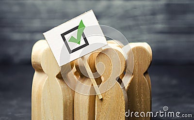 Crowd of people with a poster marching to protest. Agitation, referendum, poll. Voting in a democratic election. against Stock Photo