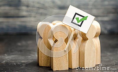 Crowd of people with a poster marching to protest. Voters, the political process. Political movement, faction, party. Agitation Stock Photo