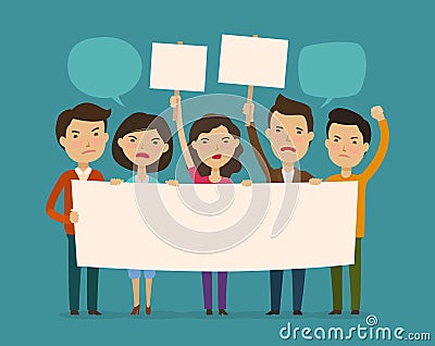 Crowd of people protesting. Protest, outcry, deprecation concept. Cartoon vector illustration Vector Illustration