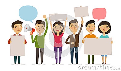 Crowd of people protesting. Strike, opposition concept. Funny cartoon vector illustration Vector Illustration
