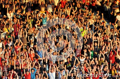 Crowd of people with raising hands Stock Photo