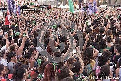 Crowd of people: rally in favor of legal, safe and free abortion Editorial Stock Photo