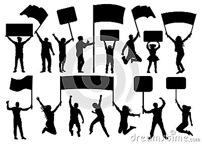 Crowd of people silhouette set. Banner, transparency, flag. Concert, sport, party, demonstration. Vector Illustration