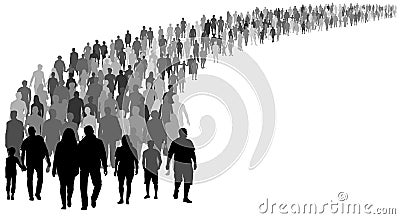 Crowd of people silhouette vector. Resettlement of refugees, emigrants. Vector Illustration