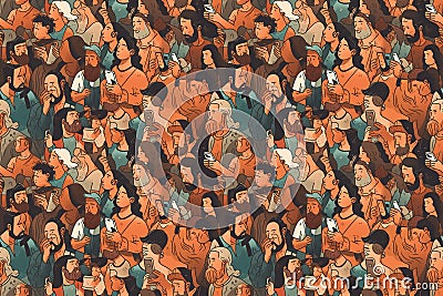 Crowd of people with smartphones, created with Generative AI technology Stock Photo