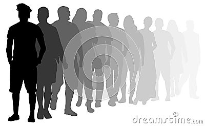 Crowd of people stand in line. People queue for casting. Silhouette vector illustration Vector Illustration