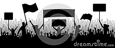Crowd people with transparency, protesting, demonstration, silhouette. Vector Illustration