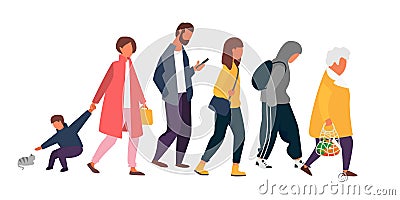 Crowd of people walking in autumn clothes. Vector illustration Vector Illustration