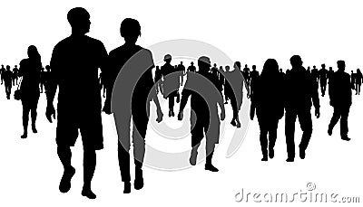 Crowd of people walking silhouette. Vector Illustration