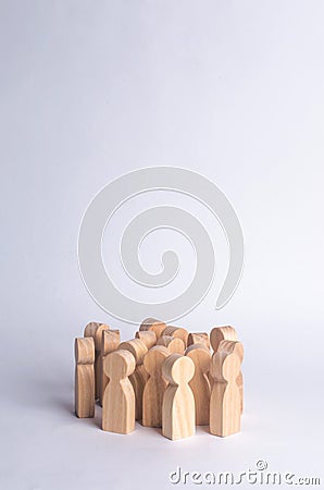 A crowd of people on a white background. People stand in the crowd and discuss. Cooperation and work together. Follows the leader, Stock Photo