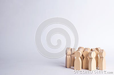 A crowd of people on a white background. People stand in the crowd and discuss. Cooperation and work together. Follows the leader, Stock Photo