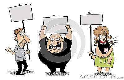 Crowd of people yelling and protesting holding signs Vector Illustration
