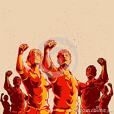 Crowd protest fist revolution poster design Vector Illustration