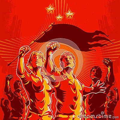 Crowd Protest Revolution Poster Propaganda Background Vector Illustration