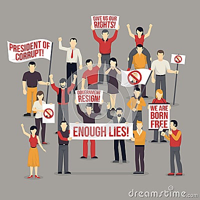 Crowd Protesting People Composition Vector Illustration