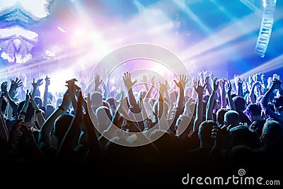 Crowd with raised hands on music concert Editorial Stock Photo