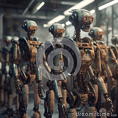 A crowd of robots. AI generative Stock Photo