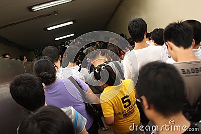 Crowd in a rush-hour in Beijing's subway Editorial Stock Photo