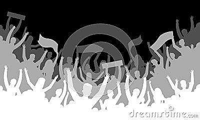 Crowd silhouette background. Soccer fan people baseball basketball football handball hockey audience tribune. Vector Vector Illustration