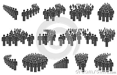 Crowd silhouettes, business people queue, group lining up. People group icons, queuing crowd, business social community Vector Illustration