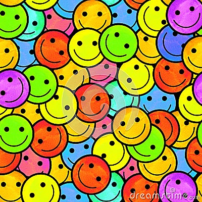 Crowd of Smiling emoticons. Smiles icon pattern. Stock Photo