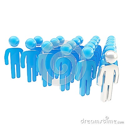 Crowd of symbolic human figures with a leader ahead Stock Photo